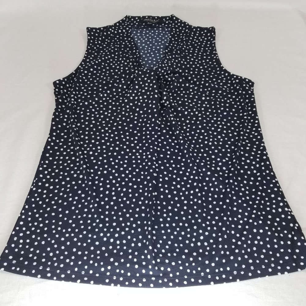 Jones New York Signature Blue Polka Dot Blouse Sle